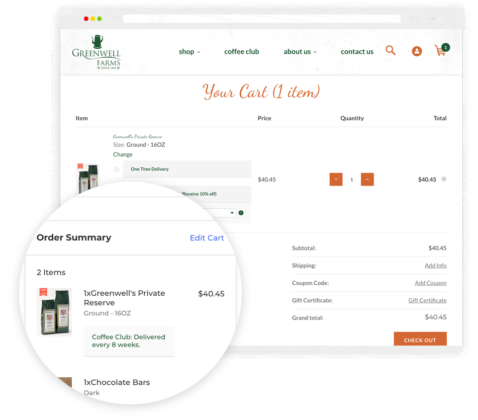 greenwell-farms-cart bigcommerce ordergroove integrated cart subscription enrollment
