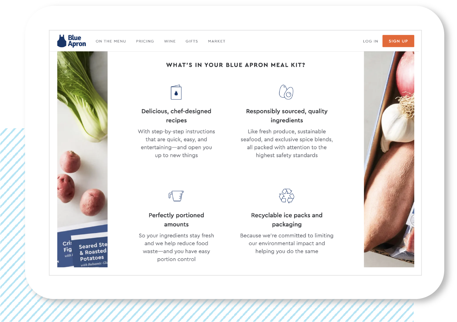 Blue Apron@2x Blue Apron is an example of a curated subscription program.