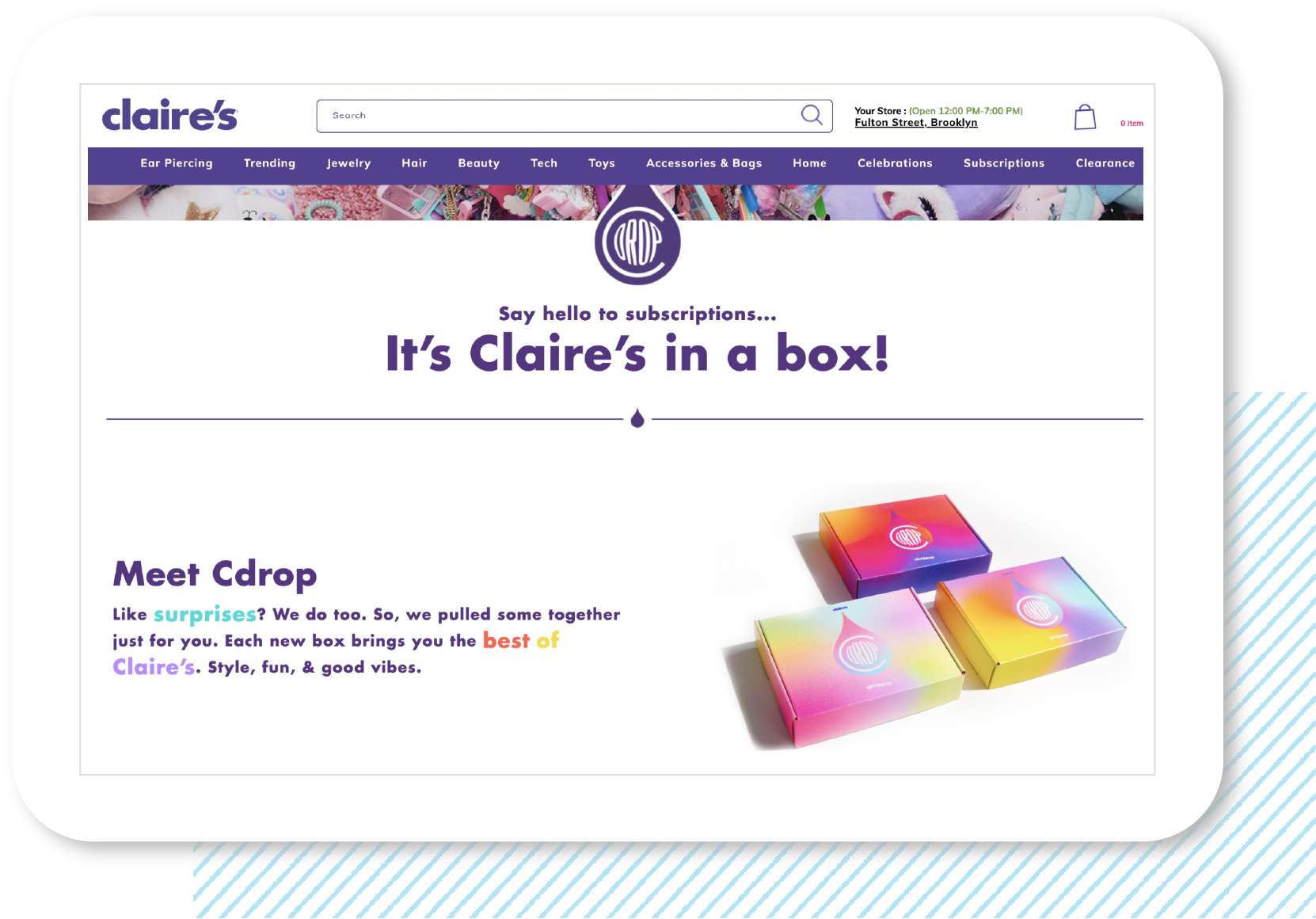Claires@2x Claire's Cdrop is an example of curated subscription program.