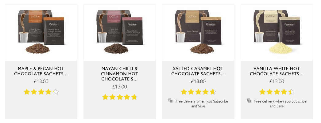 Hotel Chocolat category page subscription example.