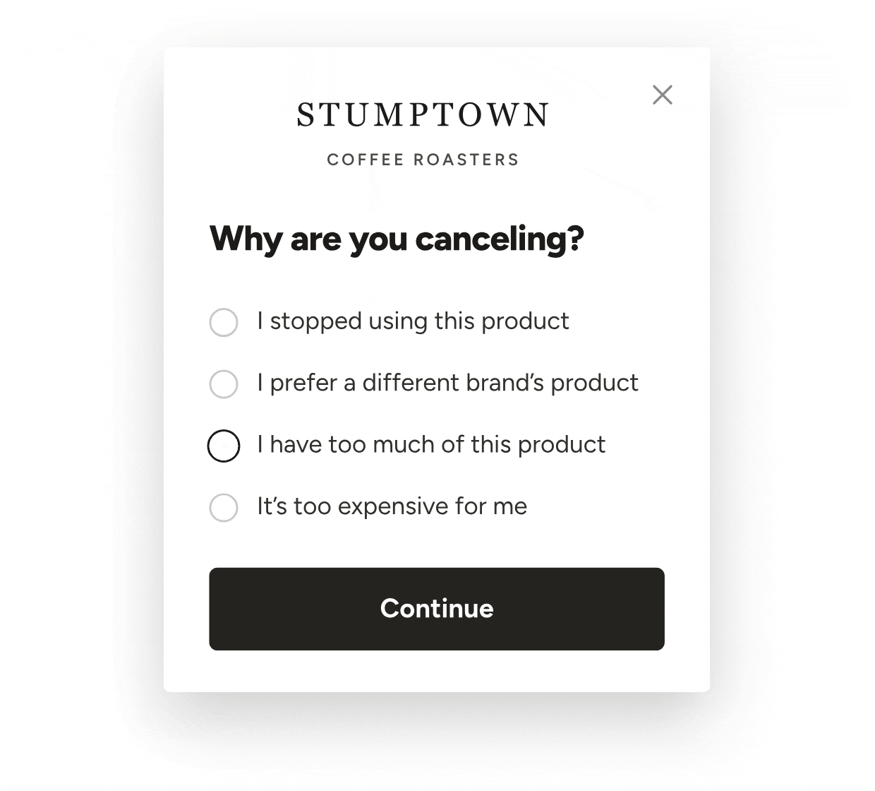 Cancellation survey and targeted save offer demonstration.
